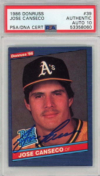 1986 Donruss Jose Canseco Signed Rookie Card